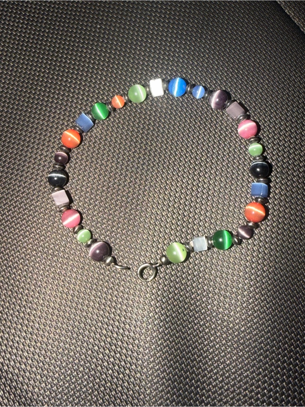 Vintage Sterling Silver 7.5” Bracelet Multi-Color Cats Eye Beads  GORGEOUS #361